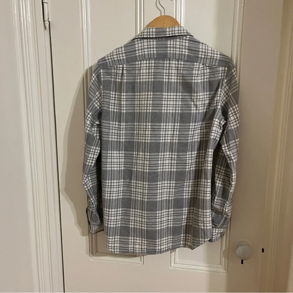 J. Crew Mens Plaid Flannel Blue White Button-Up Shirt Small